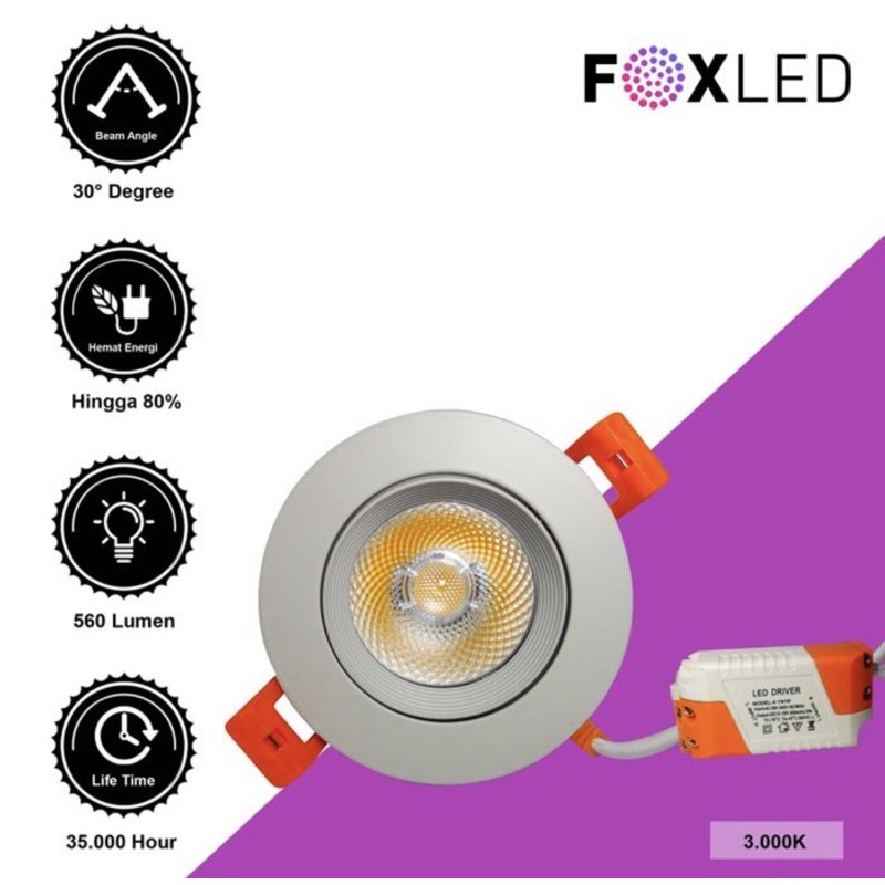 FOXLED Lampu DOWNLIGHT LED 7W 7 W 7Watt  Down Light SPOTLIGHT Warm White - Kuning