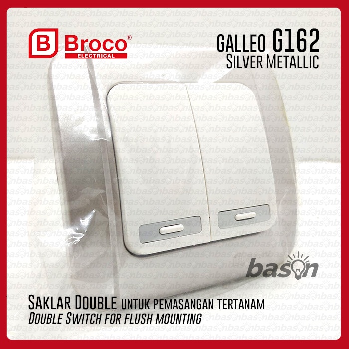 BROCO Galleo Silver / Perak G162 | Saklar 2 Gang 1 Way Switch