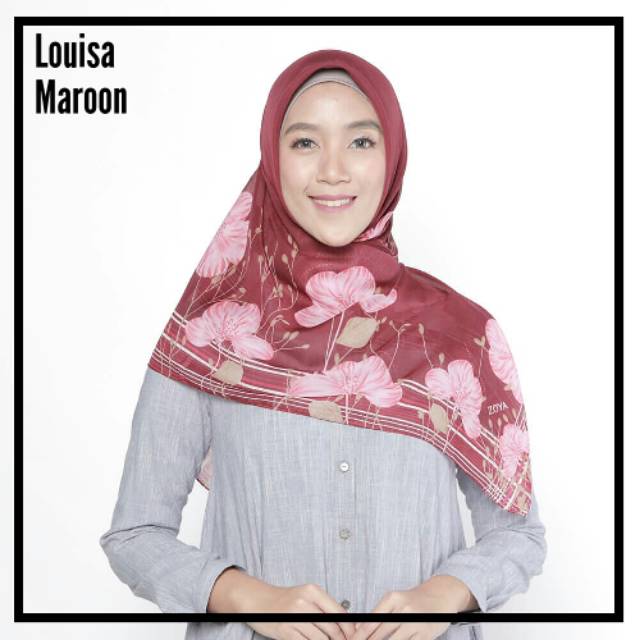 Kerudung / Hijab / Khimar / Scarf / Jilbab Segi Empat Motif Bunga Maroon Navy Hitam Ungu Louisa ZOYA