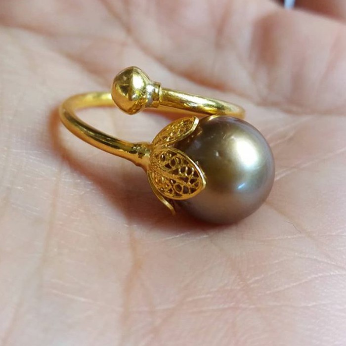 Cincin Mutiara Lombok Cincin Emas 22k Mutiara Laut Coklat /Alsa Pearls