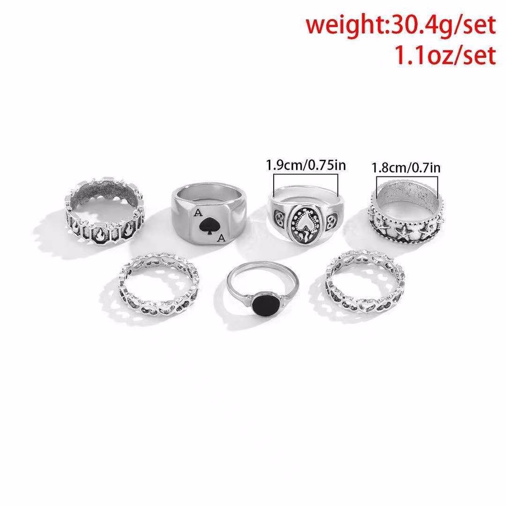 7 Pcs Cincin Kepribadian Tidak Teratur Bahan Alloy Warna-Warni Gaya Punk Hip-Hop Korea Untuk Pria