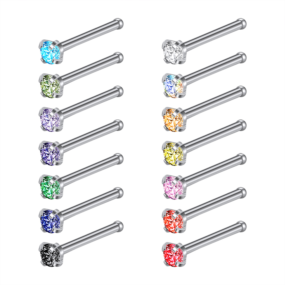 14pcs / Set Anting Tindik Hidung / Telinga Bahan Stainless Steel 20g