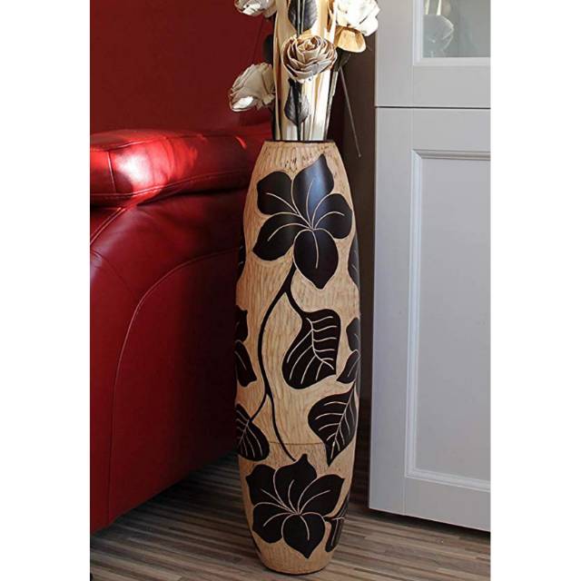 Vas bunga kayu jati Besar cukit Daun Bunga