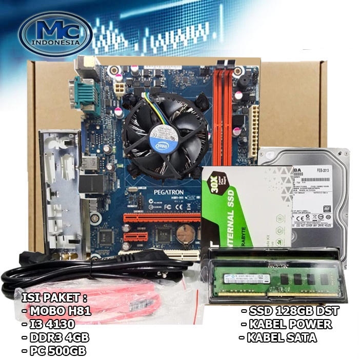 Mainboard Mobo Motherboard Paket Lengkap LGA 1150 H81 - i3 4130