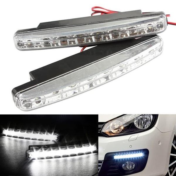 LJR LAMPU DRL 8 LED LAMPU SIANG MOBIL ISI 2 PCS SINAR PUTIH