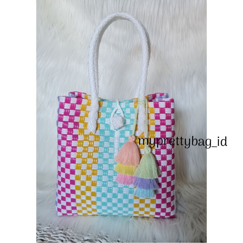 (TANPA ACCESORIES) READY RAINBOW SERIES Tas Jali Tas Jaly Tas Anyaman Plastik Premium