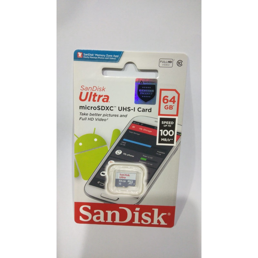 Microsd sandisk ultra 64gb 100 mbps garansi resmi