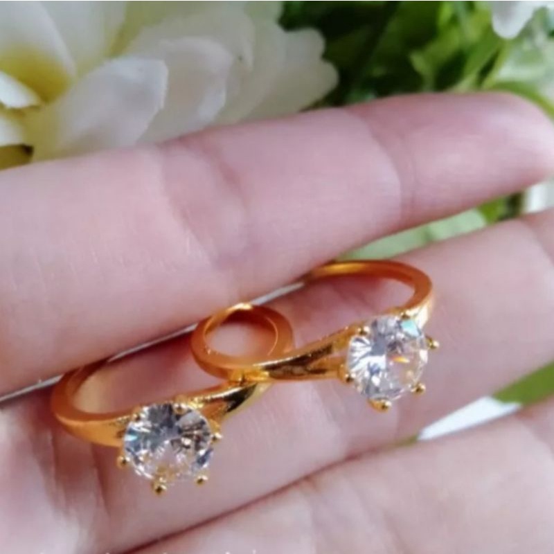 Cincin Wanita Mata Satu Titanium Gold 24k Asli Anti Luntur Anti Karat