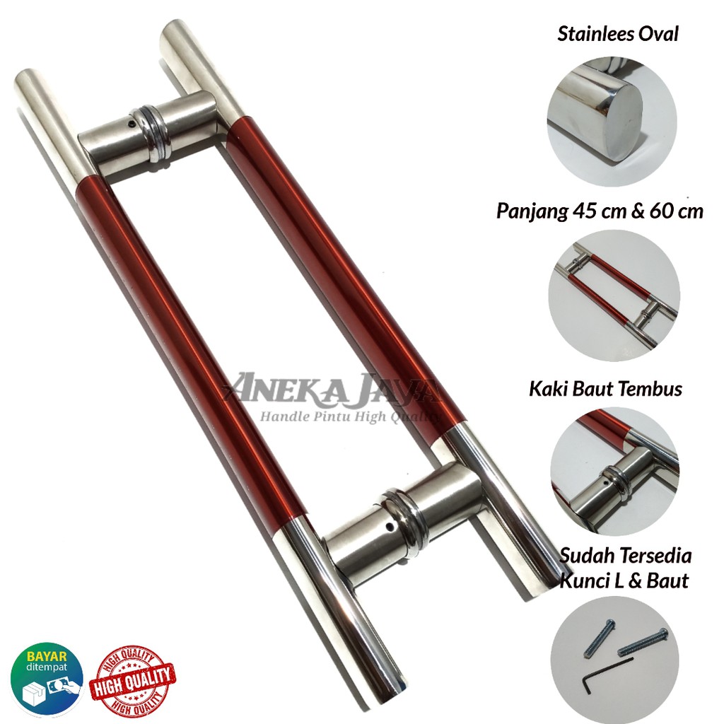 Handle pintu Baut tembus 45 cm merah Murah / Gagang pintu rumah / Pegangan pintu rumah