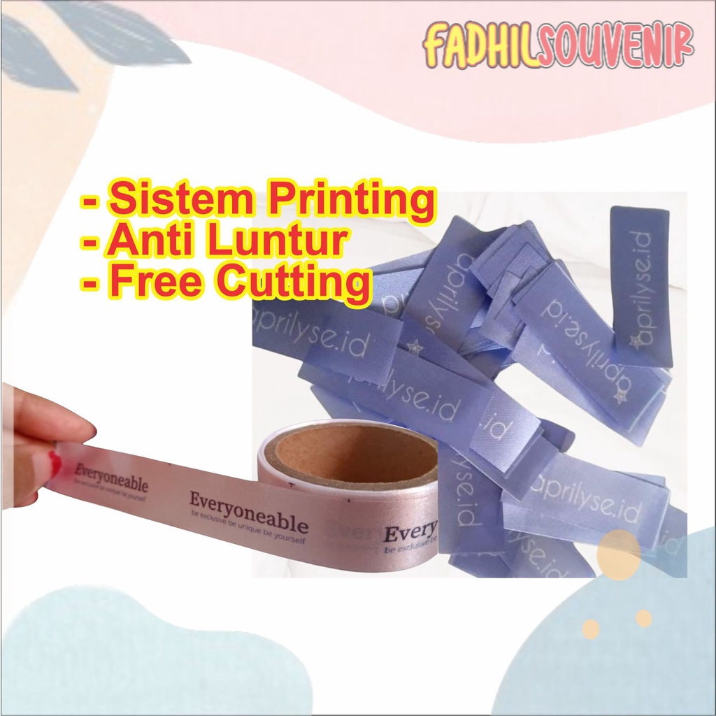 

Label Hijab LABEL PITA SATIN PRINTING | Anti Luntur | Free Desain | label baju kaos hijab pakaian