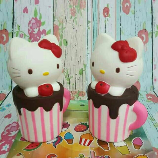 Best Seller Mainan Squisy Squishy Es Coklat Cup Hello Kitty Lucu Hadiah Anak Keren Super Sale
