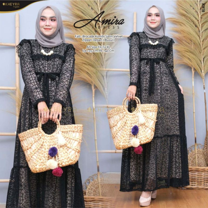 AMIRA DRESS GAMIS BROKAT ORIGINAL KHEYRA GAMIS BROCADE IMPORT TERMURAH