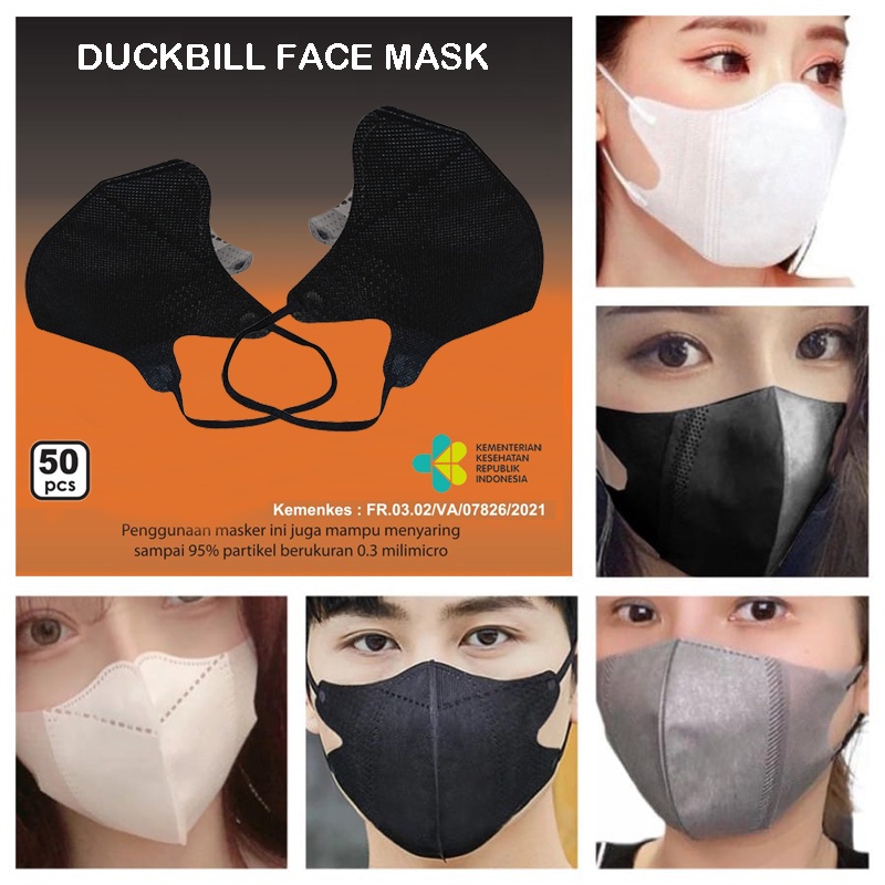 MASKER DUCKBILL HITAM PUTIH isi 50PCS EARLOOP MASK MASKER DUCK BILL