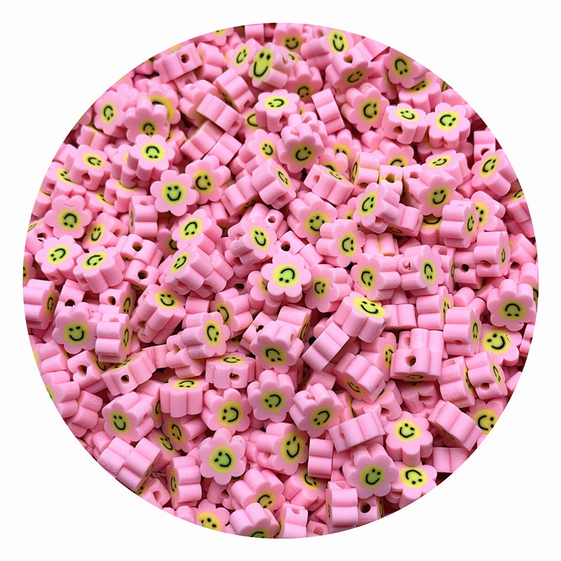 30pcs / Pack 10mm Manik-Manik Bentuk Bunga Matahari Tersenyum Warna Pink