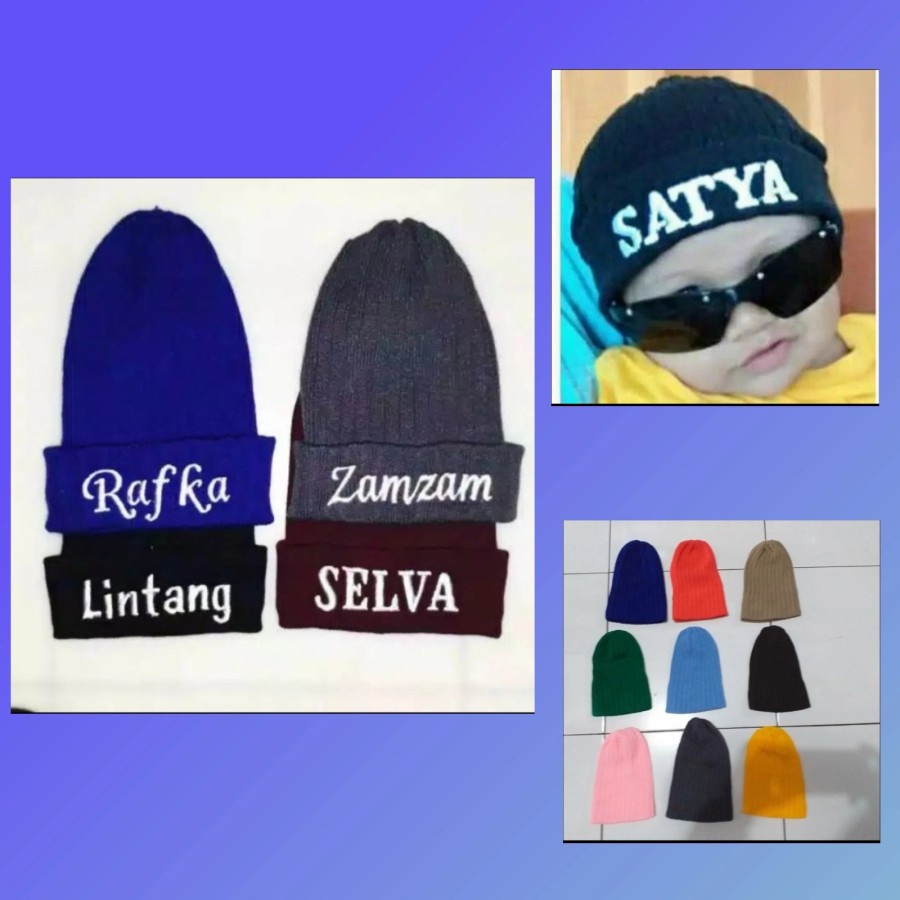 Topi Kupluk Rajut Warna Anak Dewasa Bordir Nama Suka suka / Beanie Hat LUCUUUU^^^