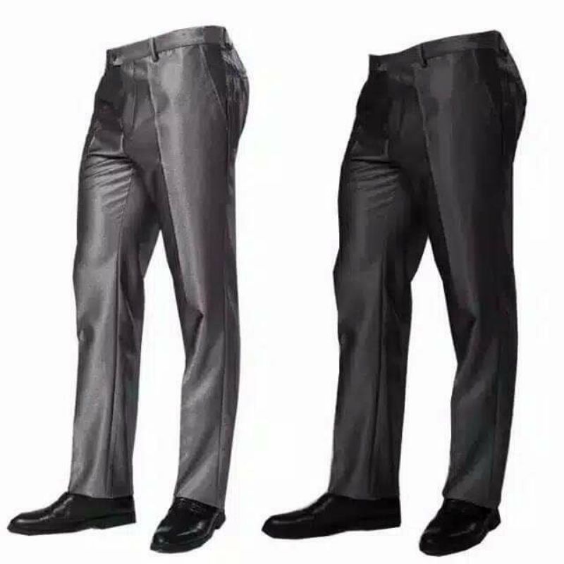 Celana Bahan Dasar Mengkilap Metalik Slimfit Kerja Kantor Formal / NDS
