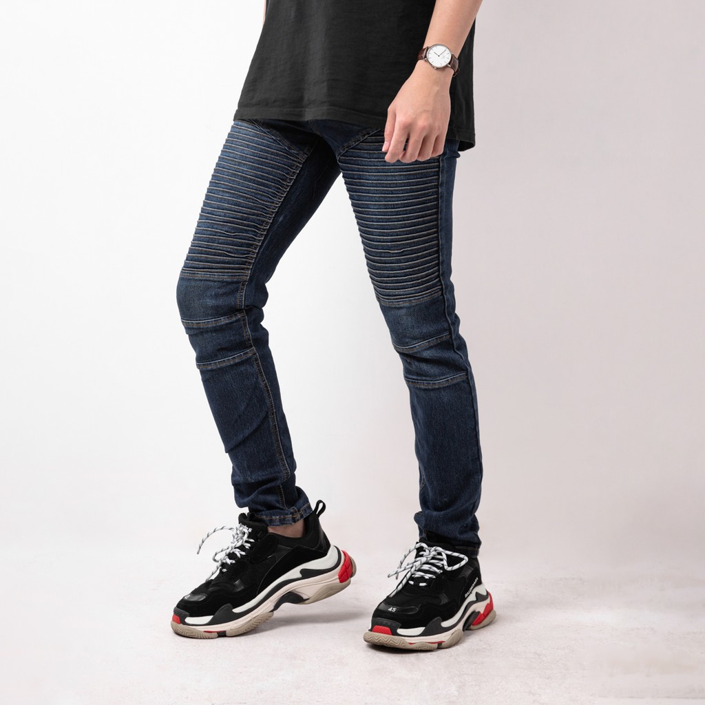Celana Jeans Pria Bahan Stretch Denim - Biker Jeans - Dark Blue - (UJB-03)