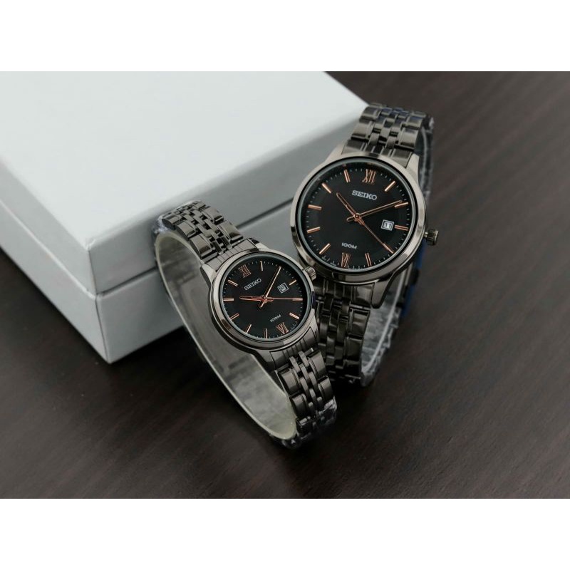Jam Tangan Seiko 100M Couple Rantai Body Bulat Tanggal Aktif