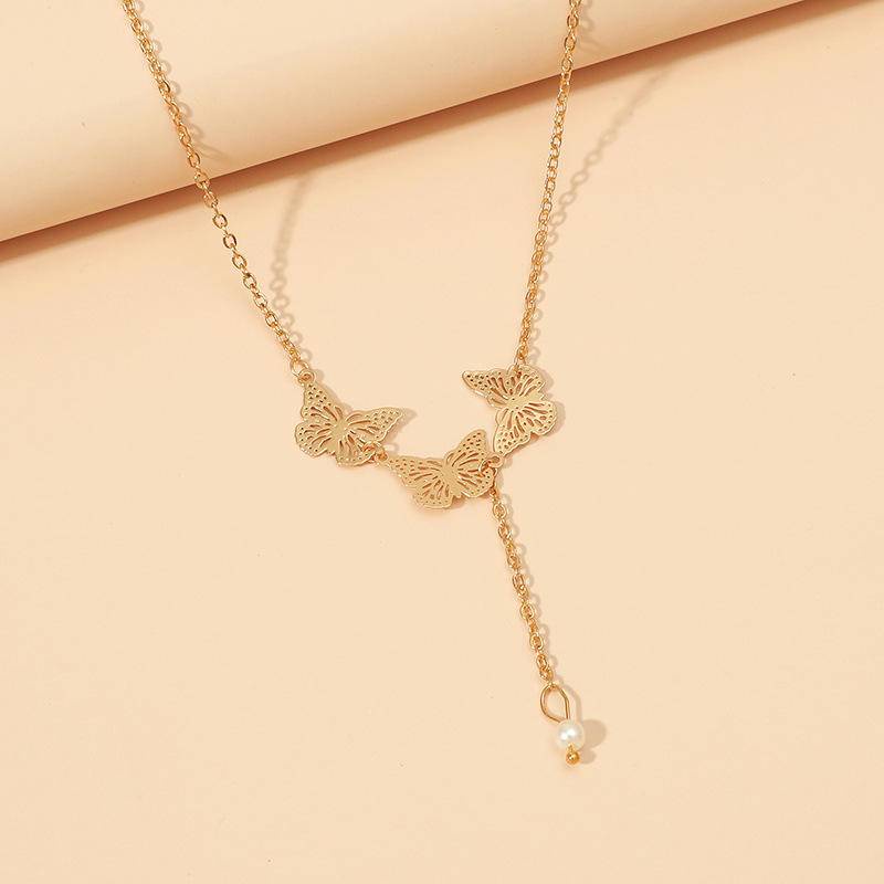 Kalung Choker Rantai Klavikula Desain Kupu-Kupu Lapis Emas Bahan Logam Untuk Wanita