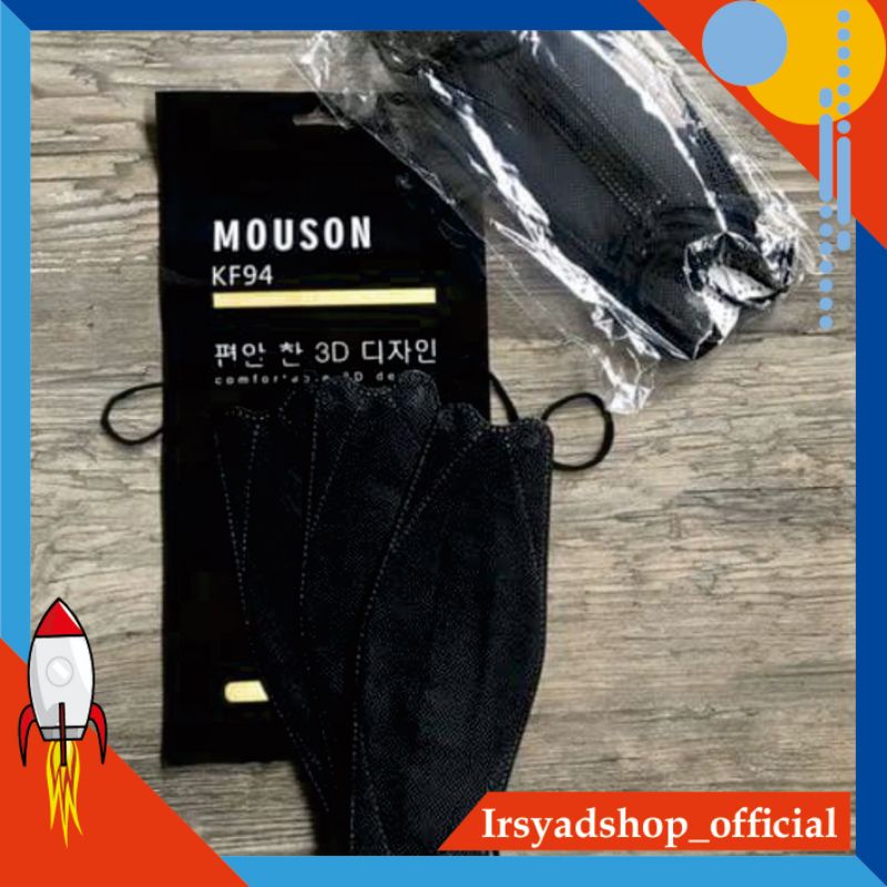 MASKER KF94 WARNA HITAM MERK MOUSON ISI 10PCS MASKER MASKER 3D EVO KOREA 4PLY