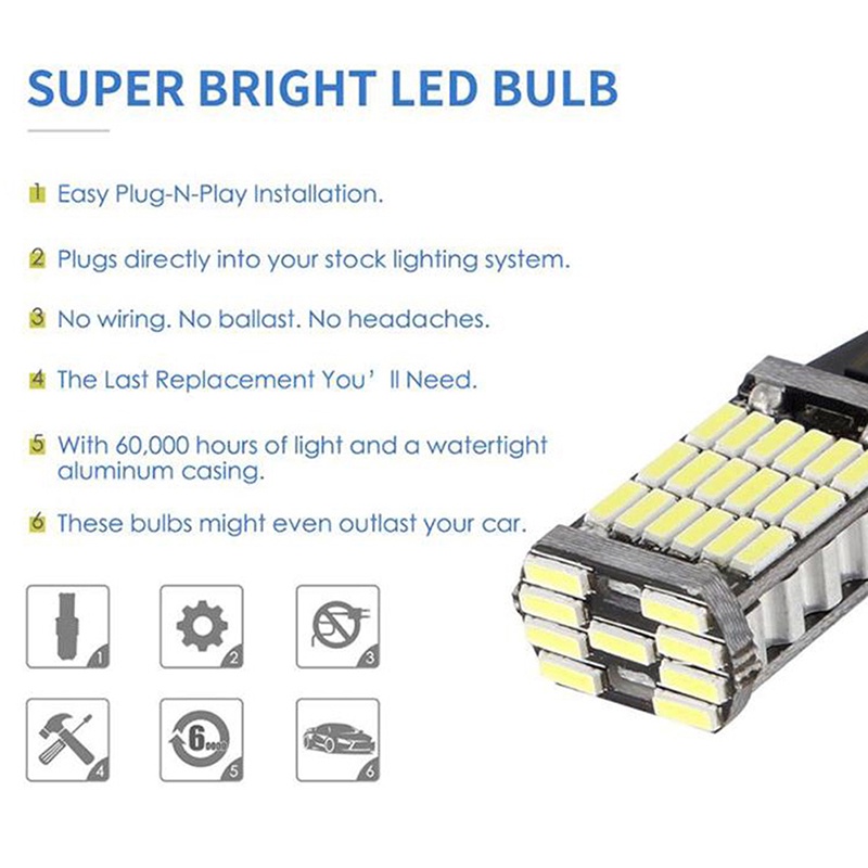 2pcs Lampu LED Canbus T16 T15 921 W16W Untuk Mundur Mobil