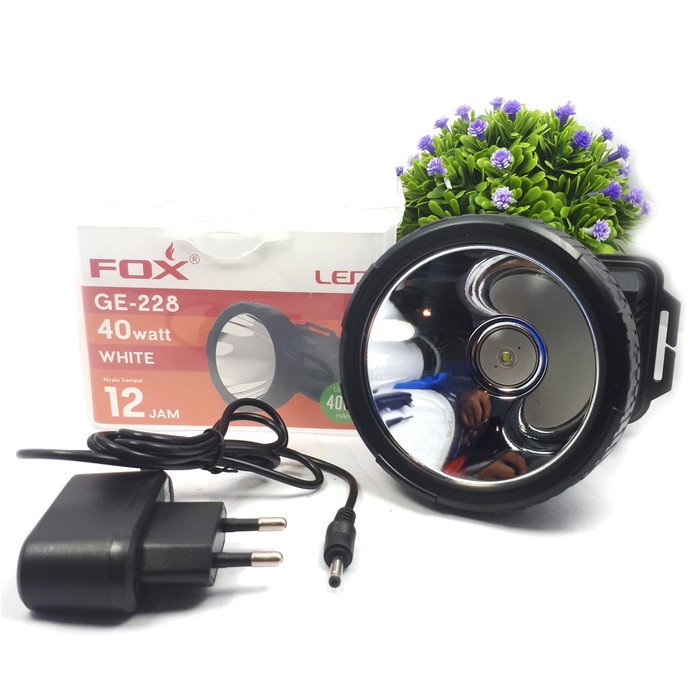 Senter kepala fox 228 40 Watt senter kepala besar 40W cahaya putih led charge rechargable terang