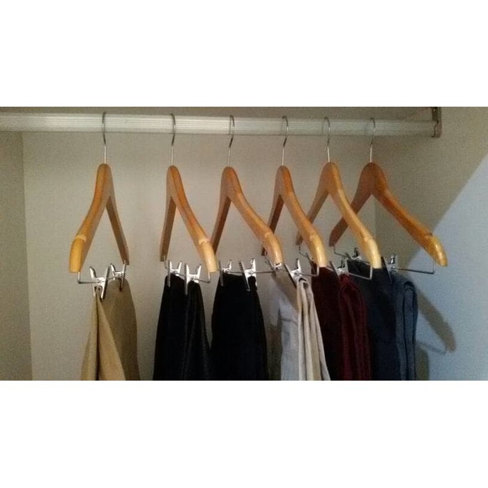 Hanger Kayu Jepit Besi Premium Gantungan Celana/Rok Hanger Natural/ Putih - BH