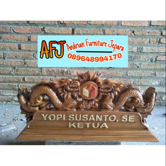 Papan nama  meja kantor kayu  jati  finishing Shopee Indonesia