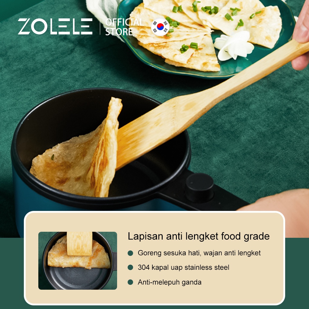 ZOLELE Panci Listrik Multifungsi 1.2L Electric Cooker Pot Penanak Nasi Mini Serbaguna Portable Fry Pan Kukus Steamer Peralatan Dapur Deep Fryer Non-Stick Food Cooker ZC001