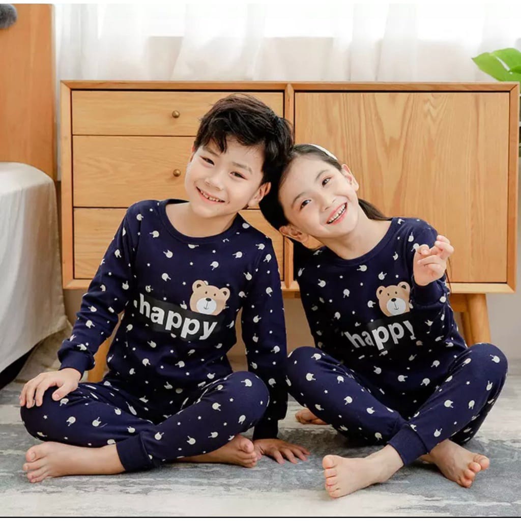 SETELAN BAJU PAKAIAN ANAK MOTIF BEAR HAPPY UMUR 1-5 TAHUN