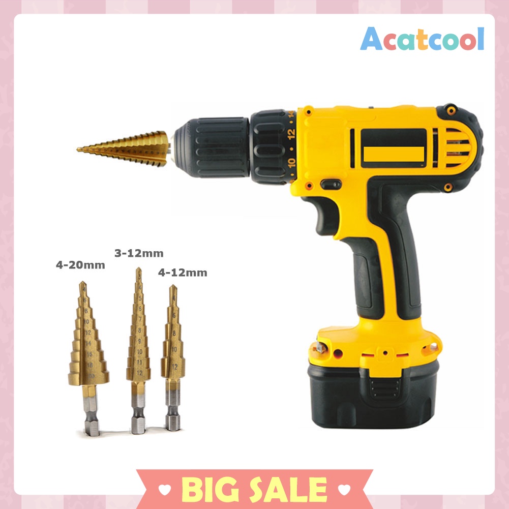 3Pcs Metric  HSS Steel 4241 Cone Titanium Coated Drill Bits Tool Set Hole