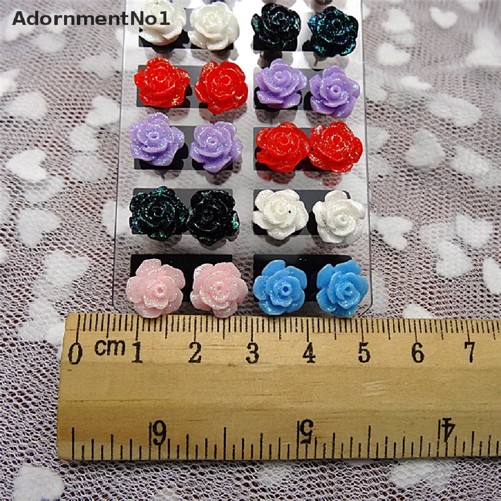 (AdornmentNo1) 12 Pasang / Set Anting Tusuk Bentuk Bunga Mawar Mistis Warna Campur Untuk Wanita