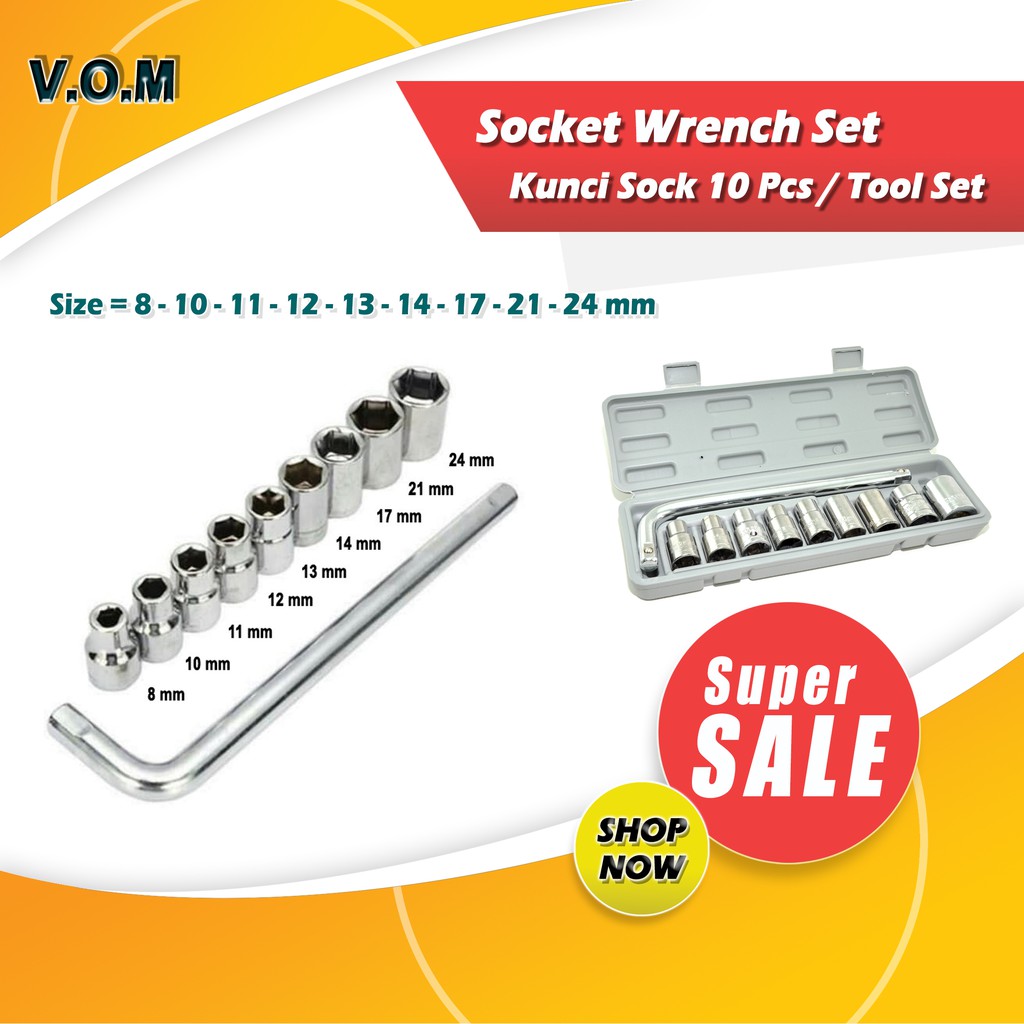 VOM Socket Wrench Set / Kunci Sock 10 Pcs / Tool Set - 0102