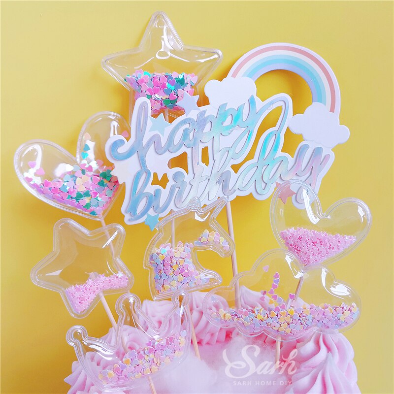 Bling Fairy Star Love Inserts Crown Cloud Shiny Cake Topper Kids Birthday Party Cake Decoration