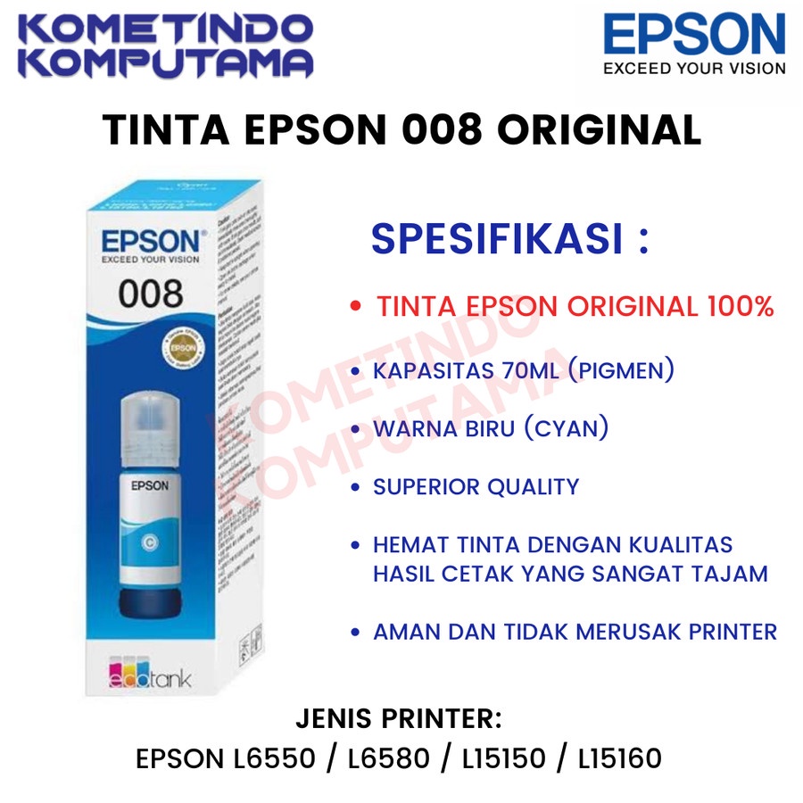 008 Cyan Pigmen 70ml Tinta Epson L15150 / L15160 / L6550 / L6580 Original 100% T 008