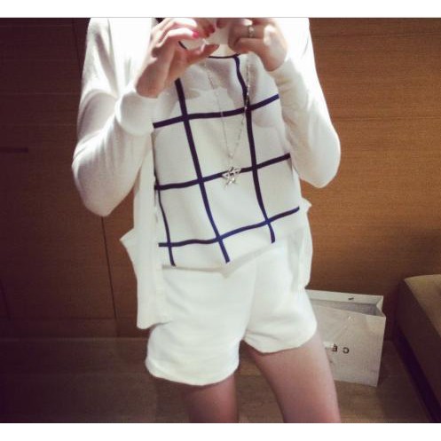 Women's Stylish White Plaid ChiffonChiffon Vest/