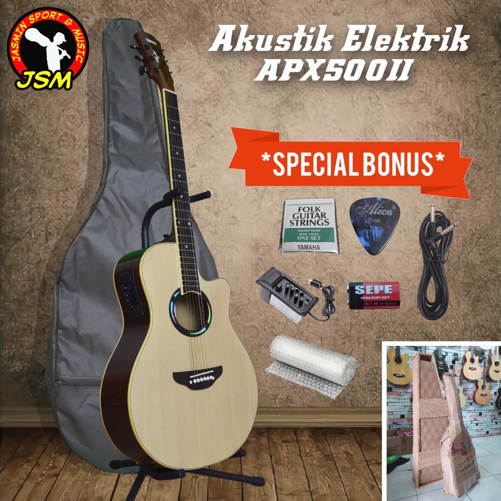 gitar akustik elektrik model yamaha apx500ii warna natural   bonus banyak harga murah