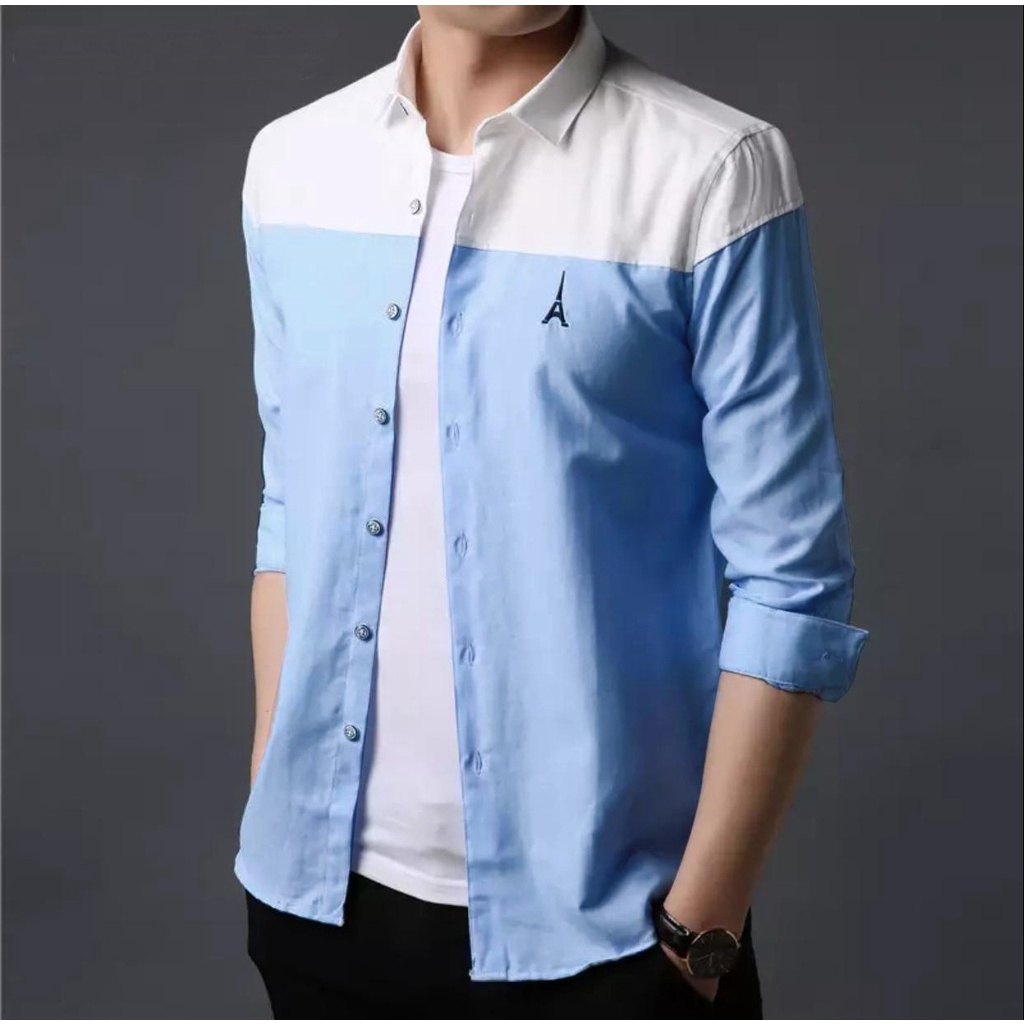 [kemeja francis OT] kemeja pria katun stretch kombi bordir varian warna