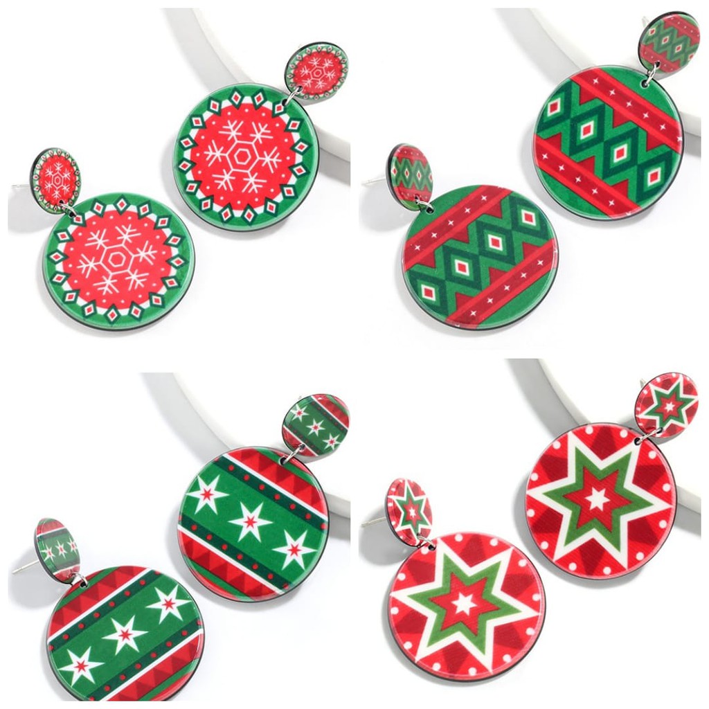 LRC Anting NATAL Fashion Snowflake Round Resin Snowflake Geometric P2268X