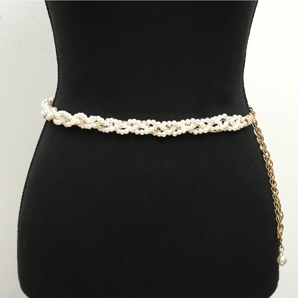 Ikat Pinggang Rantai Wanita MUTIARA RUMBAI  Korean Fashion Style  Women Pearl Belt Gasper Cewe Sabuk Elastis