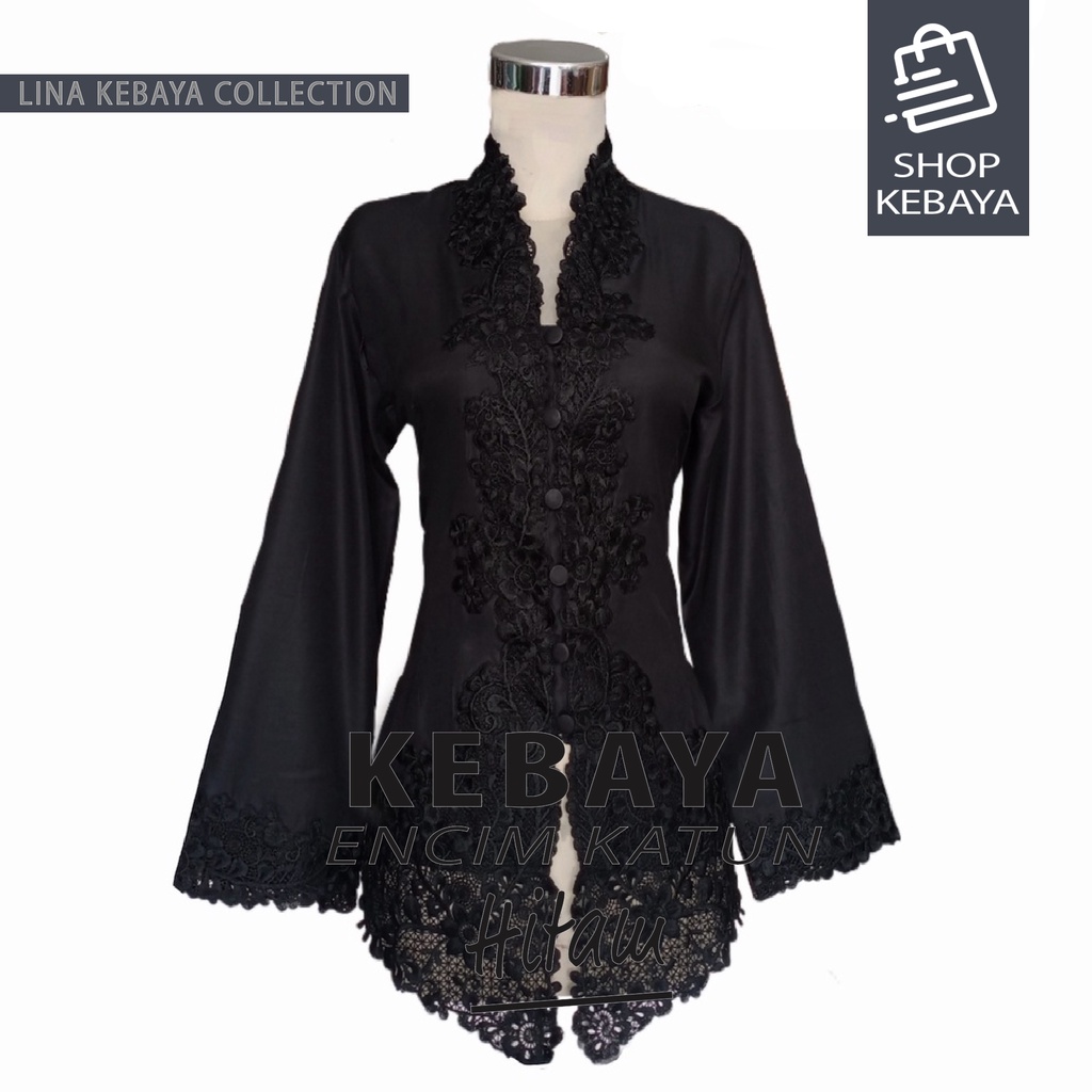 Kebaya Encim Kartini Katun Bordir Modern Hitam Senada Lengan Panjang Bigsize Jumbo