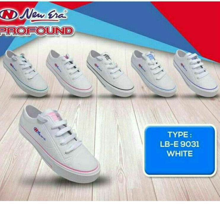 New Era 9031 - Sepatu Karet Putih Tali Bahan Pylon / Sepatu Putih Karet Sneaker Wanita