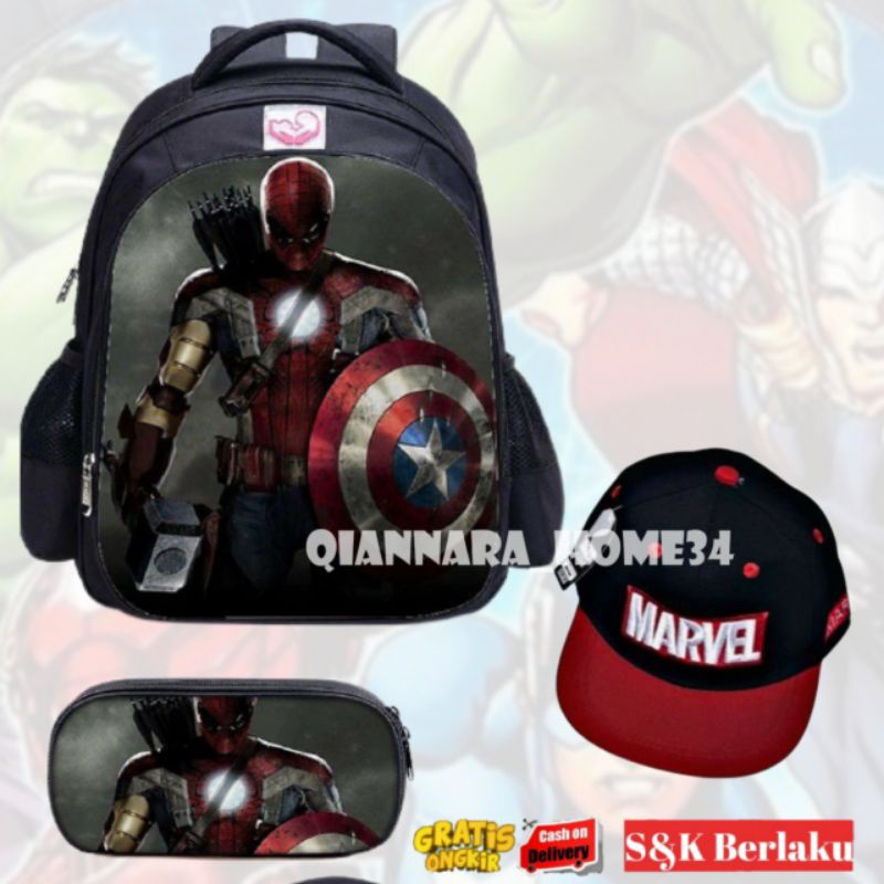 PROMO Tas Ransel Fashion dan Aksesoris Karakter Anak Sekolah Laki Laki SD TK PAUD Motif Super Hero Kapten Amerika