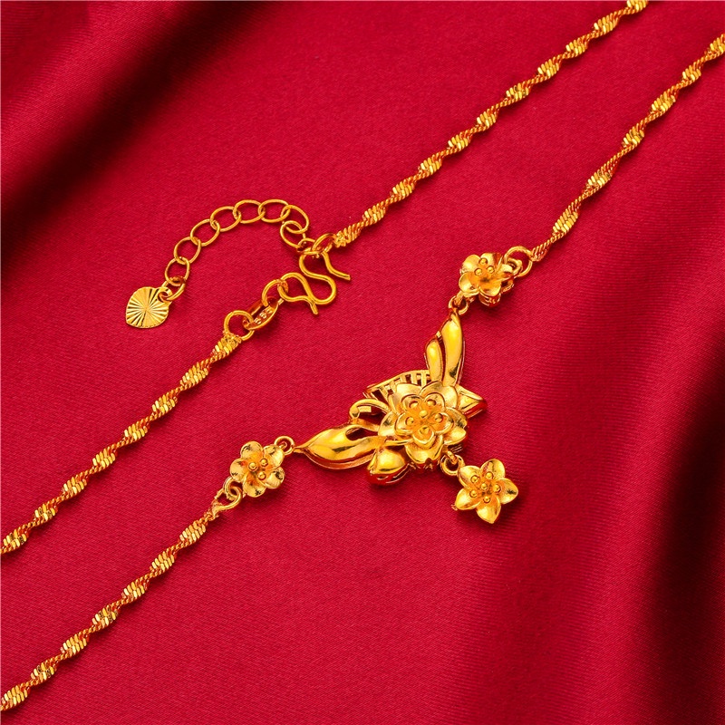 Kalung Emas Asli Kadar 375 Liontin Bunga Gaya Korea Untuk Wanita Hadiah Hari Valentine 120N1