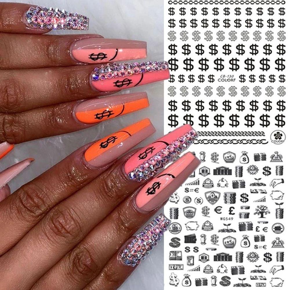 Mxbeauty Dollar Sign Stiker Kuku Wanita Gadis Uang Kekayaan Kaya Gaya Nail Art Tips 3D Kuku Decals