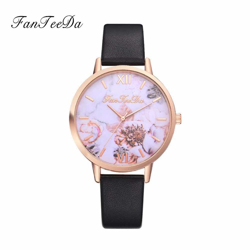 FanTeeDa Flower - Jam Tangan Analog Wanita - Strap Leather HM_413 ( Group )