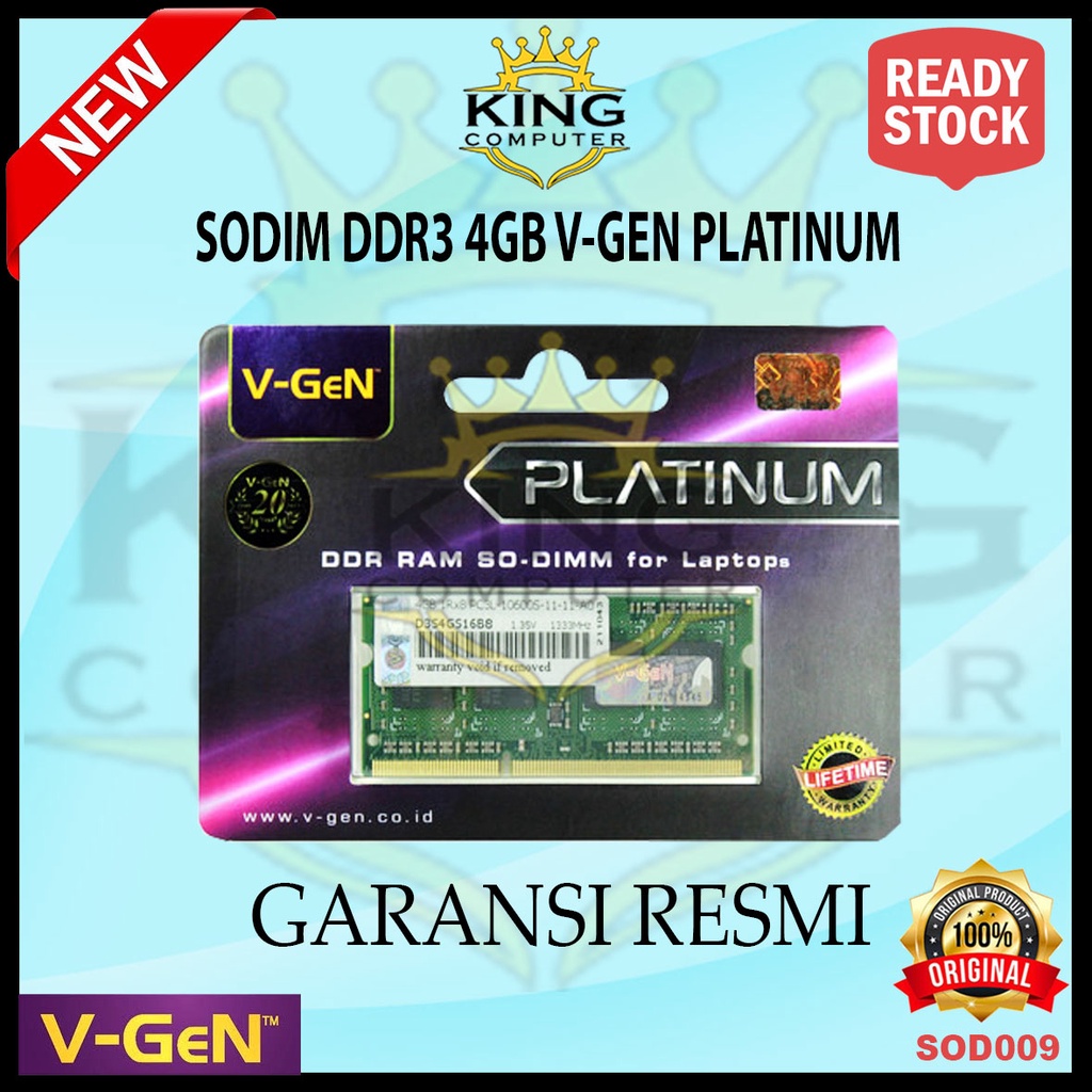 MEMORY RAM SODIM LAPTOP VGEN DDR3L 4GB PC 12800 10600 PLATINUM ORIGINAL RESMI