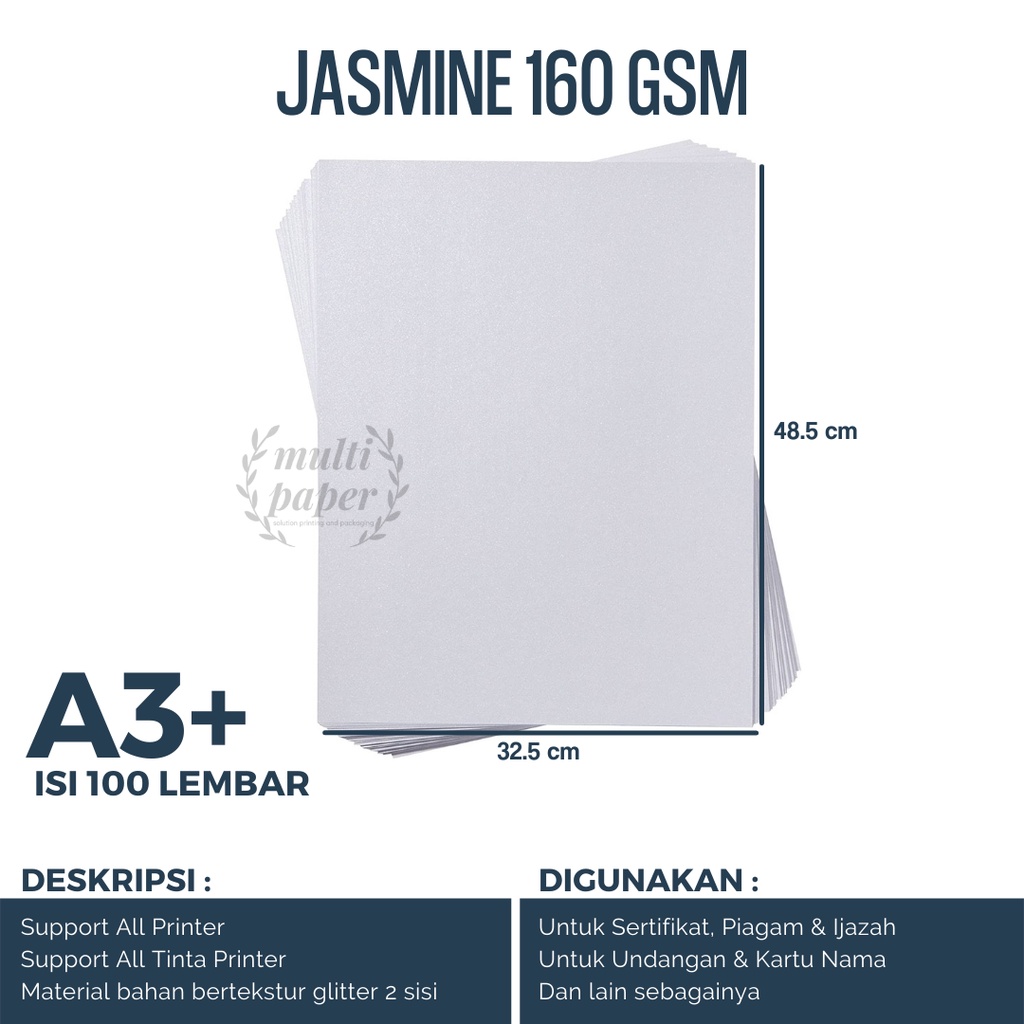 

Kertas A3+ Undangan Jasmine isi 100 lembar / Kertas Jasmine A3 Plus / Kertas Glitter A3 Plus Jasmine