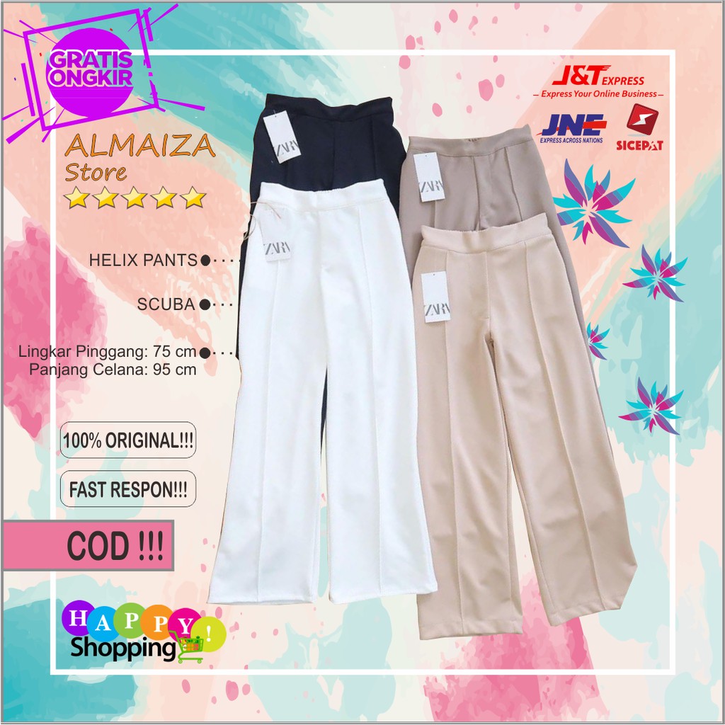 BAWAHAN CELANA KULOT ZARA PUTIH BAHAN SCUBA HELIX PANTS WANITA MODERN TERMURAH TERLARIS
