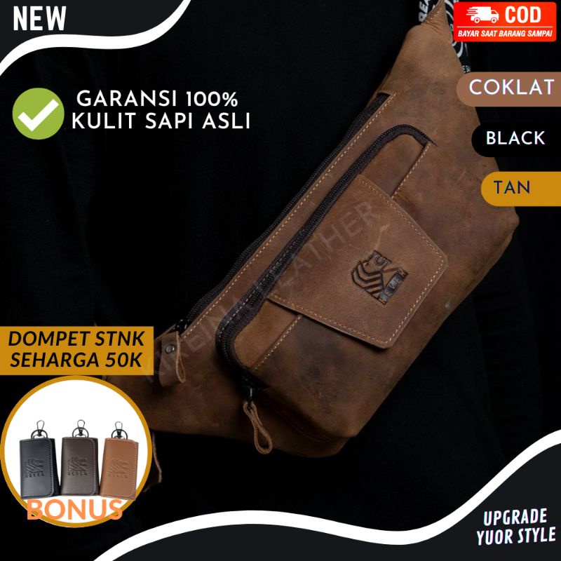 Tas Selempang Pria Tas Slempang Kulit Pria Original Waistbag Terlaris ( REVEN MAHAMERU )